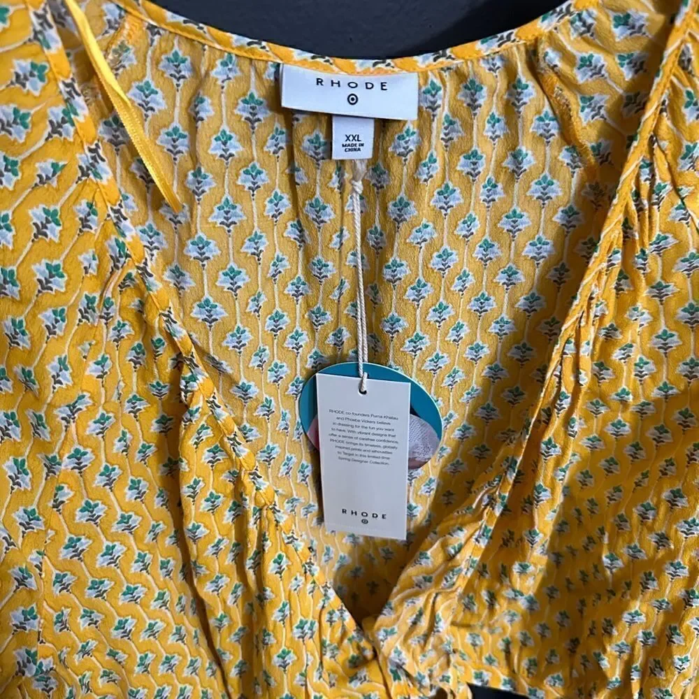 Rhode By Target Women's Dainty Lotus Print Wrap Top Yellow/Turquoise Size XXL